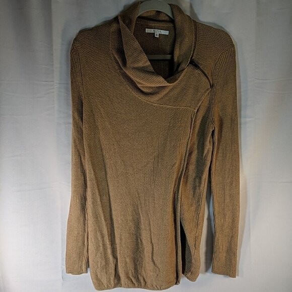 Alfred Sung Full Zip Sweater Womens M Medium Tan Beige Brown Cowl Long Sleeve - Picture 1 of 14